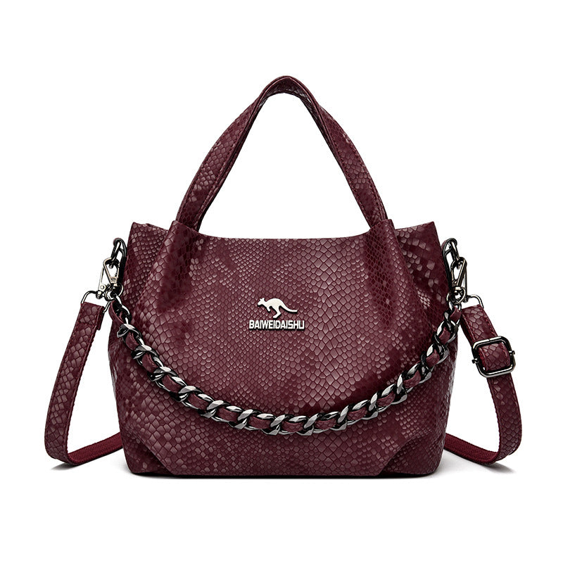 Niche Chain Versatile Genuine Leather Pleated Shoulder Bag