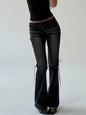 Washed Distressed Side Lace-Up Flare Jeans