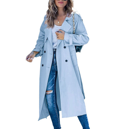 Women's Autumn/Winter Trench CoatOuterwear Long Sleeve Double-Breasted Notch Lapel Straight Fit Wool Blend Casual Wear
