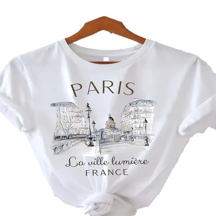 Women's Fashion Casual Home Commuting All-matching Round Neck Short Sleeve