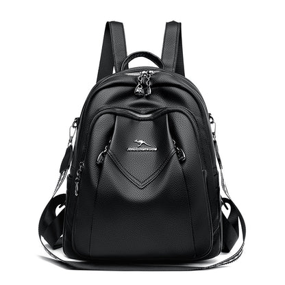 Geometric Patchwork Genuine Leather Exquisite Student Kangaroo Backpack