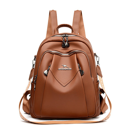 Geometric Patchwork Genuine Leather Exquisite Student Kangaroo Backpack